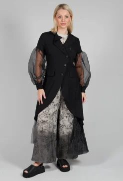 Sanctamuerte Jackets^Longline Coat with Organza Sleeves in Nero