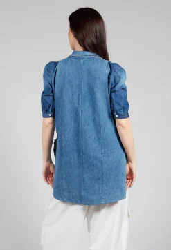 Malloni Tops^Longline Denim Waistcoat in Celeste