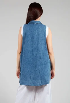 Malloni Tops^Longline Denim Waistcoat in Celeste