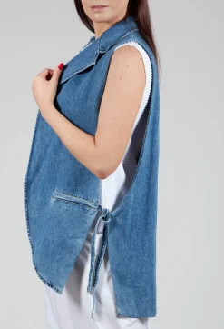 Malloni Tops^Longline Denim Waistcoat in Celeste