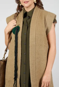 SOH Coats^Longline Gilet in Camel