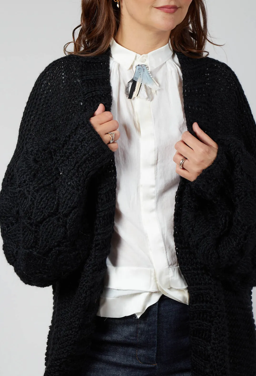 Umit Unal Cardigans^Longline Hand Knitted Cardigan in Black