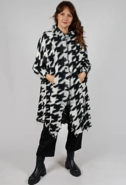 Rundholz Mainline Coats^Longline Hooded Cardigan in Black Bone Jacquard