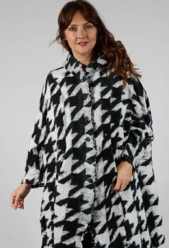Rundholz Mainline Coats^Longline Hooded Cardigan in Black Bone Jacquard