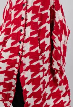 Rundholz Mainline Coats^Longline Hooded Cardigan in Cardinal Bone Jacquard