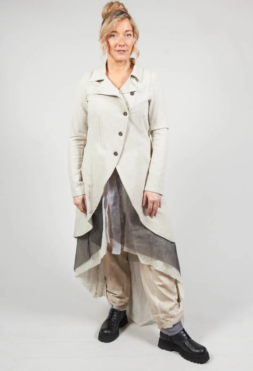 Sanctamuerte Jackets^Longline Layered Jacket in Ecru