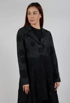 Bread and Butter Coats^Longline Polka Dot Coat in Charcoal Grey