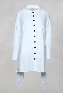 Nijii Shirts & Blouses^Longline Shirt with Contrasting Flat Buttons in White