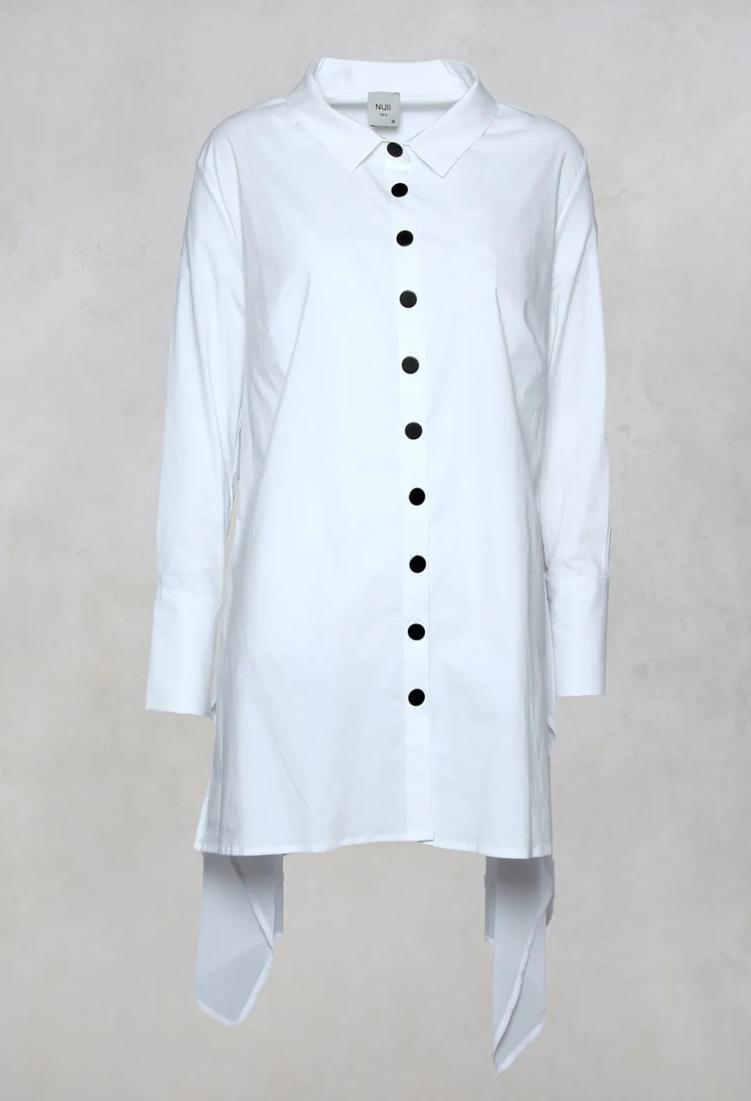 Nijii Shirts & Blouses^Longline Shirt with Contrasting Flat Buttons in White
