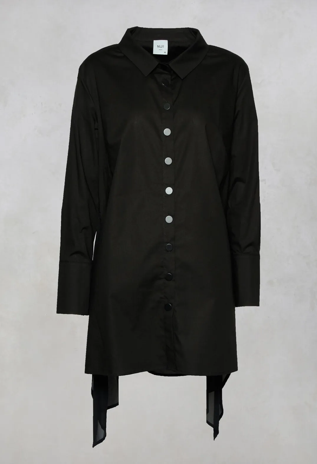 Nijii Shirts & Blouses^Longline Shirt with Flat Buttons in Black