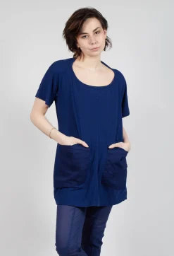 Rundholz Dip Tops^Longline T-Shirt with Front Patch Pockets in Ocean