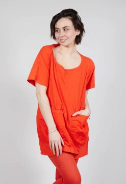 Rundholz Dip Tops^Longline T-Shirt with Front Patch Pockets in Mandarine
