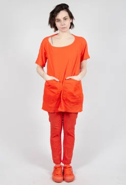 Rundholz Dip Tops^Longline T-Shirt with Front Patch Pockets in Mandarine