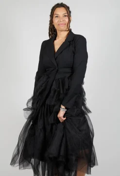 Pluslavie Jackets^Longline Tulle Coat in Black