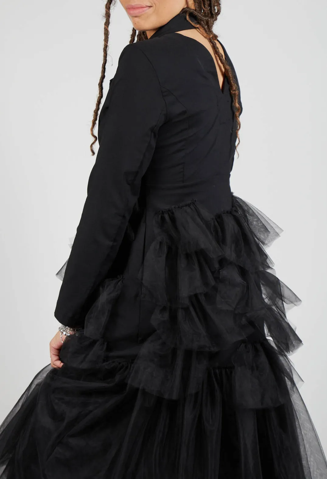 Pluslavie Jackets^Longline Tulle Coat in Black