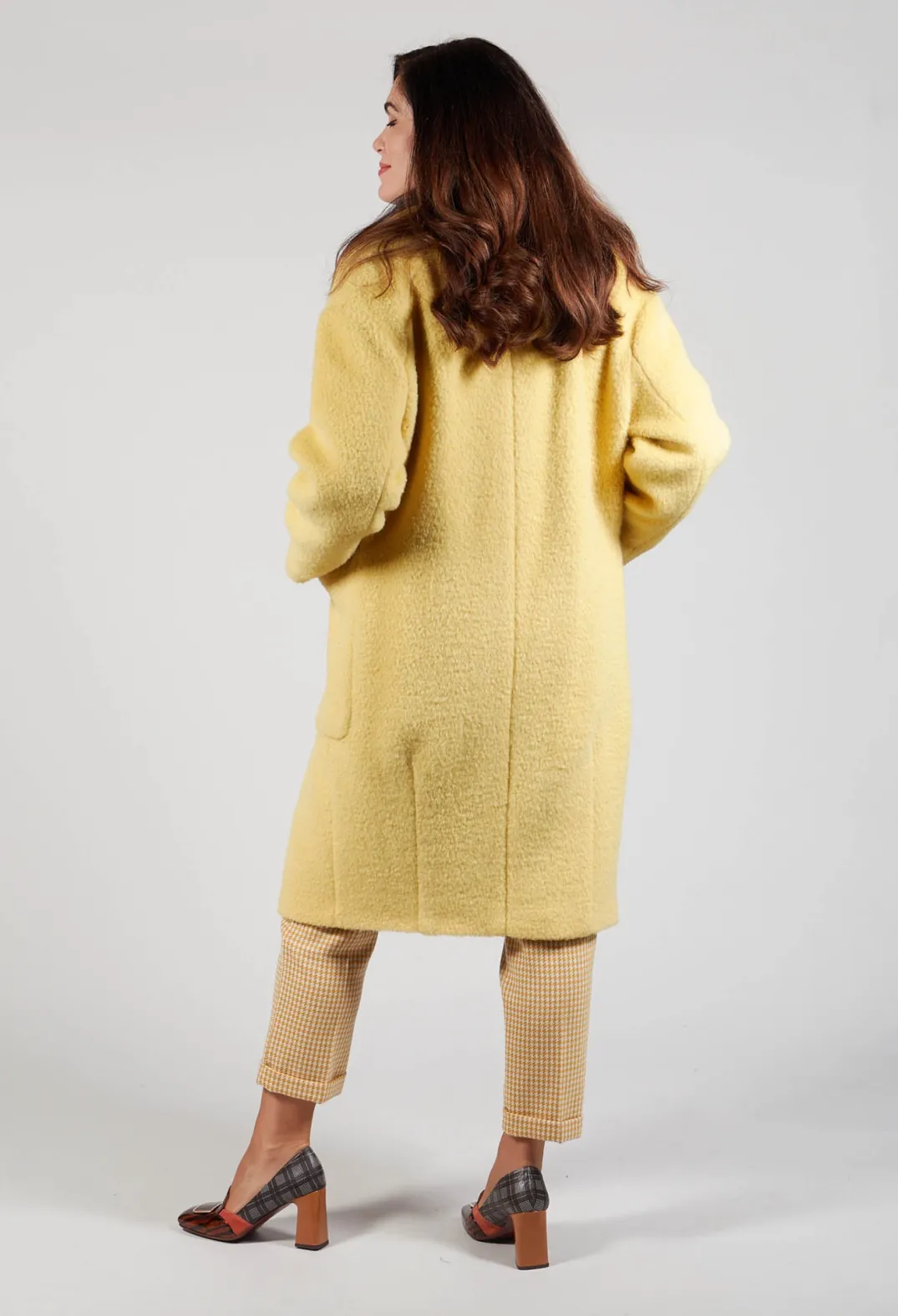 Beatrice B Coats^Longline Wool Coat in Cream Yellow