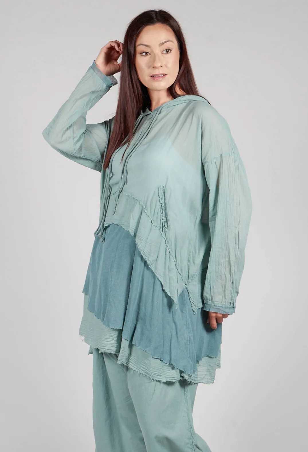 Pal Offner Jumpers^Longsleeved Hoodie Tunic in Pale Turquoise