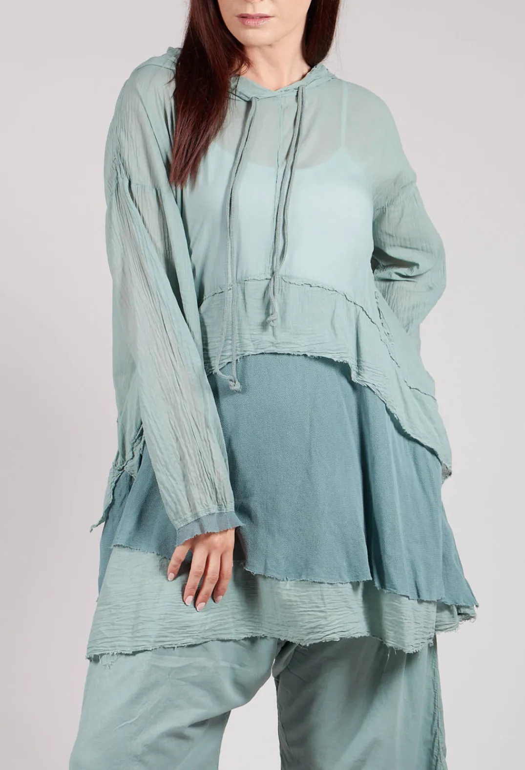 Pal Offner Jumpers^Longsleeved Hoodie Tunic in Pale Turquoise