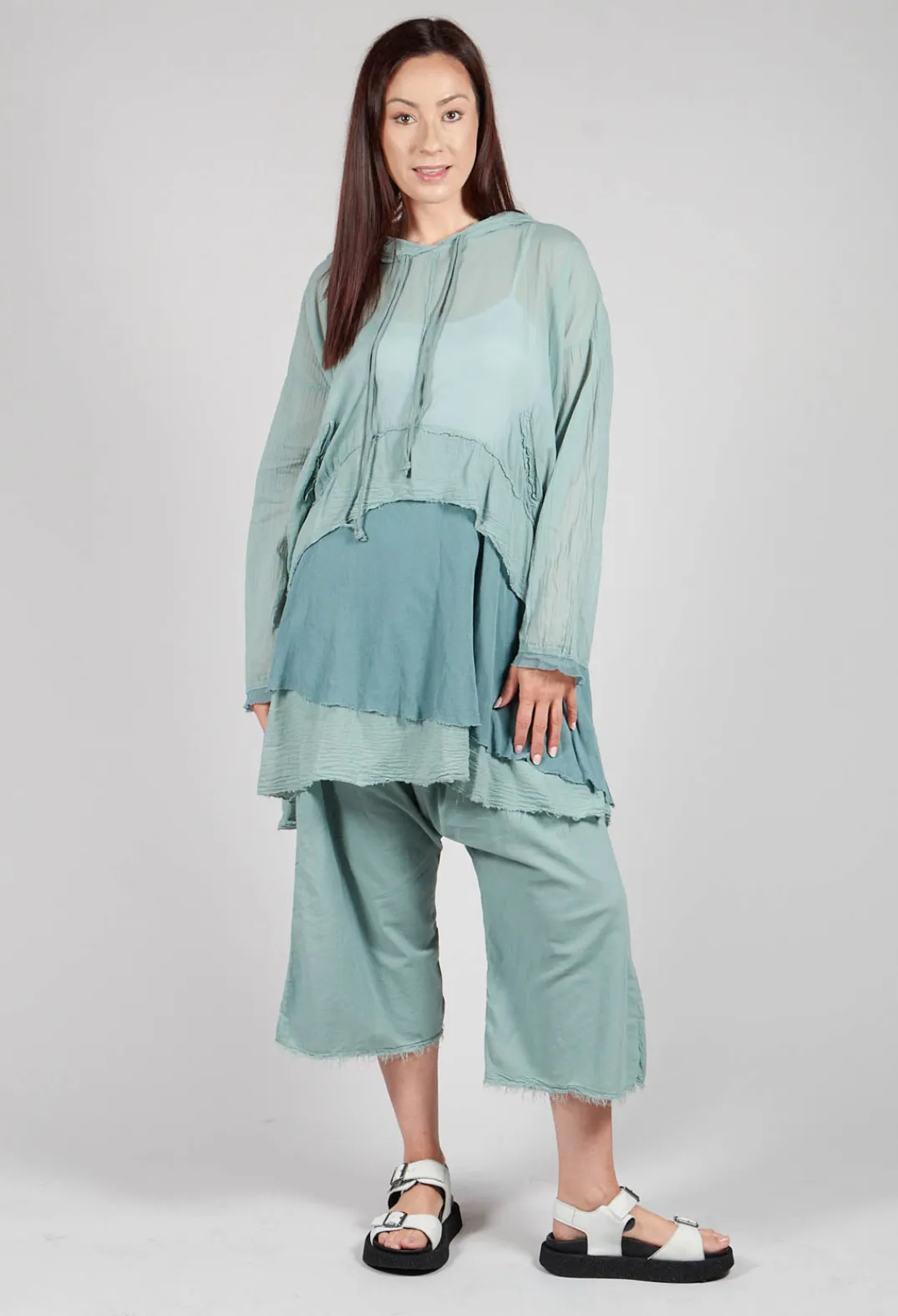 Pal Offner Jumpers^Longsleeved Hoodie Tunic in Pale Turquoise