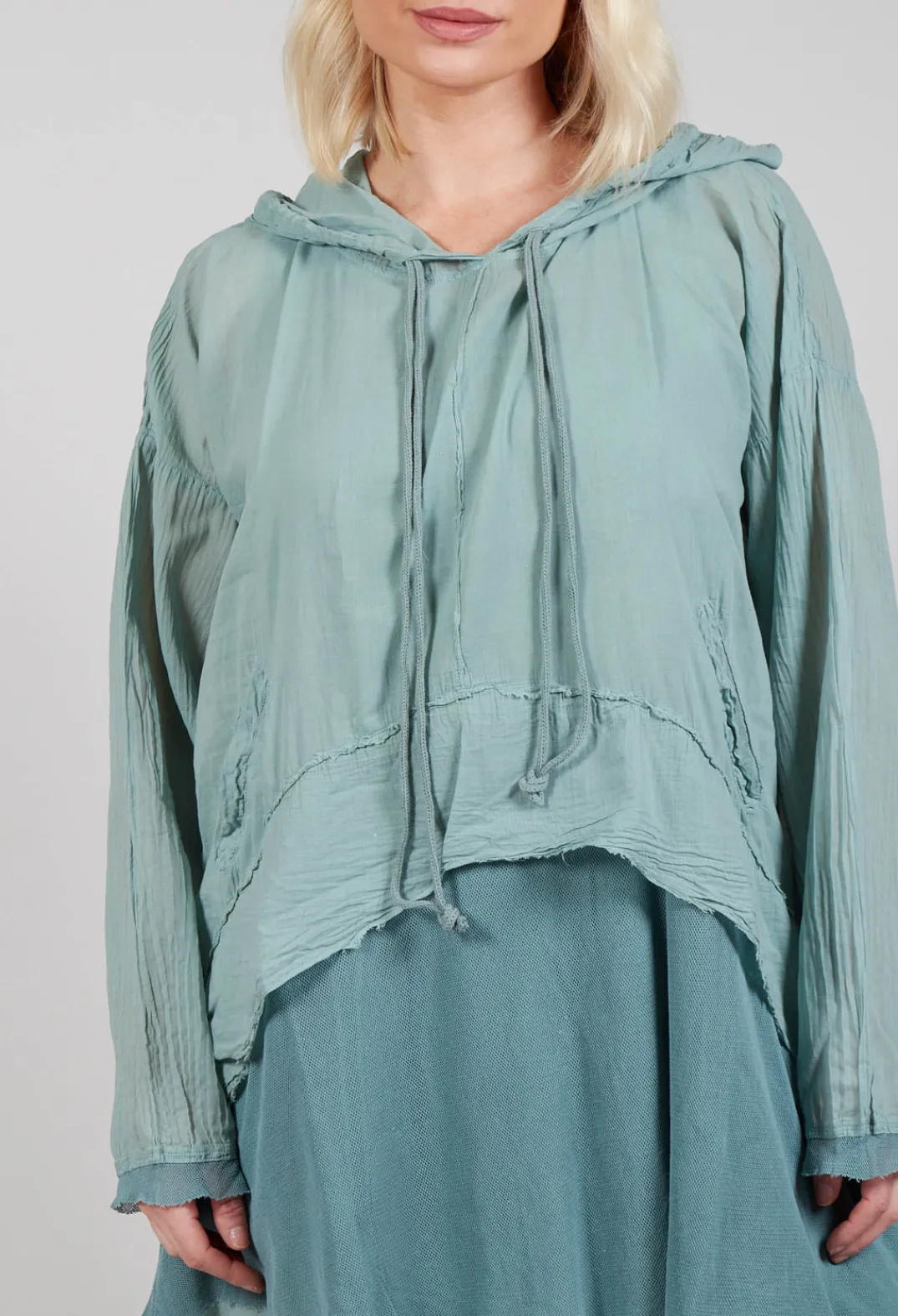 Pal Offner Jumpers^Longsleeved Hoodie Tunic in Pale Turquoise