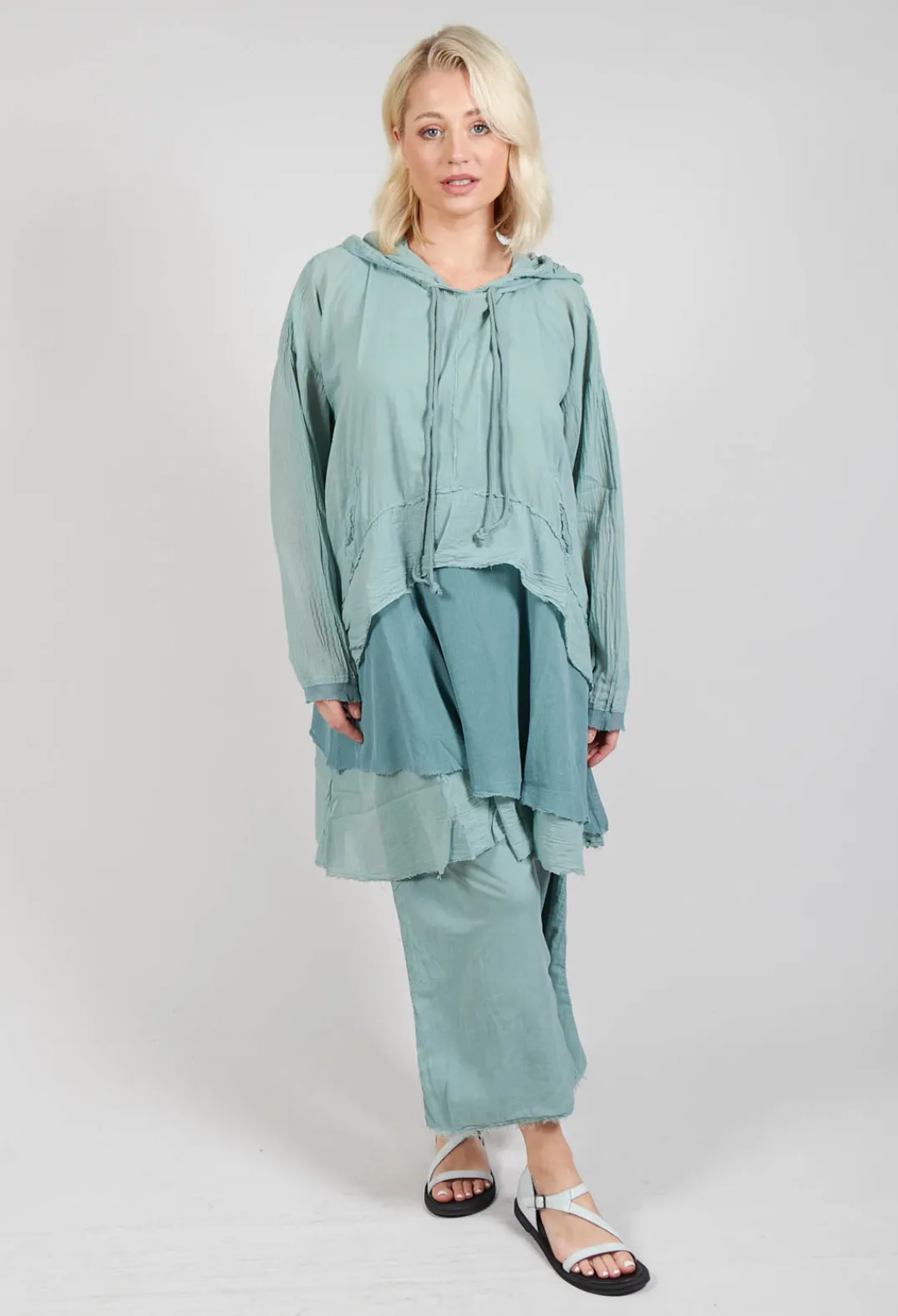 Pal Offner Jumpers^Longsleeved Hoodie Tunic in Pale Turquoise