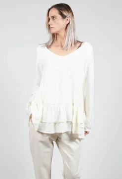 Jayko Shirts & Blouses^Loose Blouse with Lace Layers at Hem in Ecru