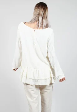 Jayko Shirts & Blouses^Loose Blouse with Lace Layers at Hem in Ecru