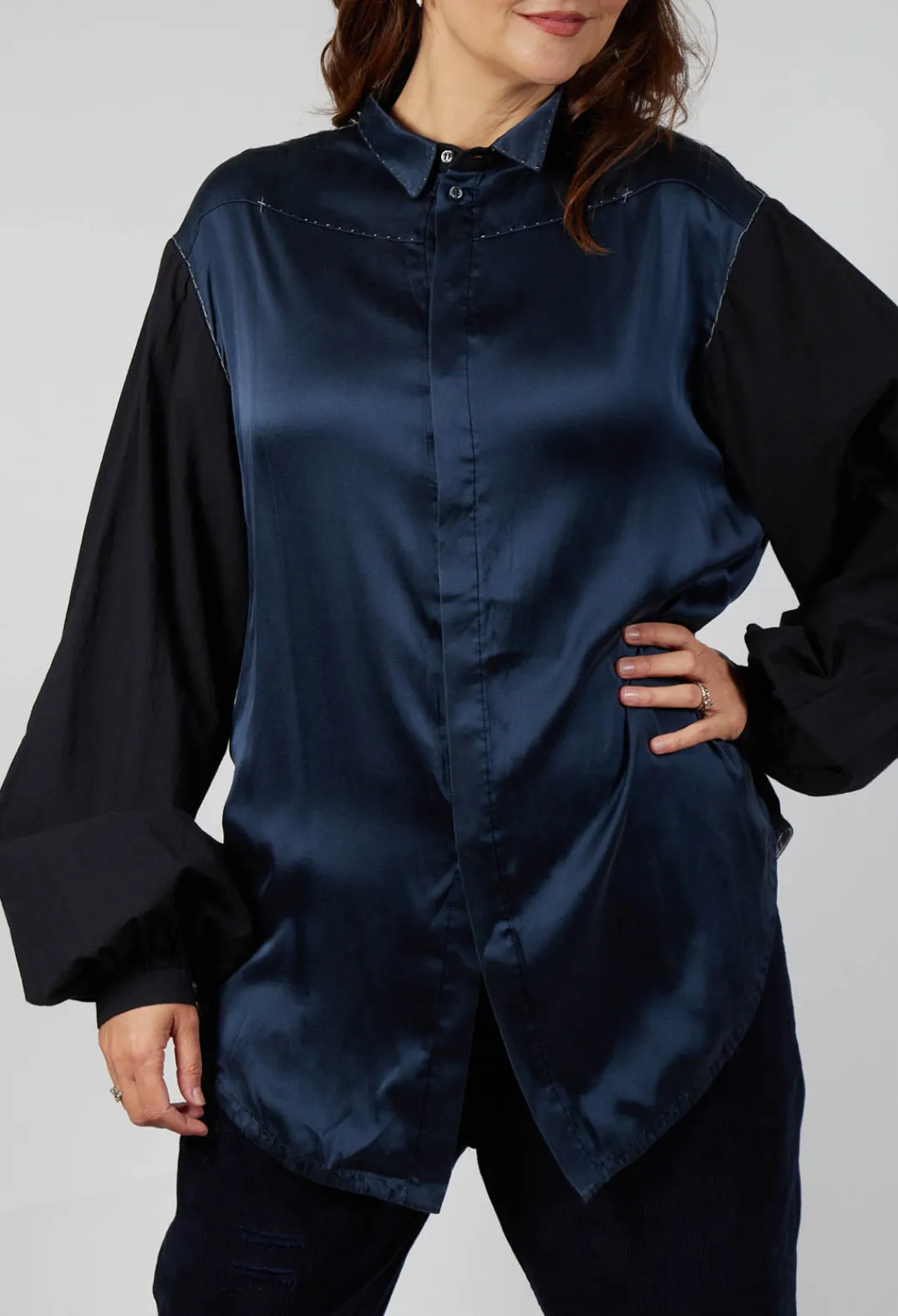 Umit Unal Shirts & Blouses^Loose Fit Shirt with Contrasting Arms In Black and Navy