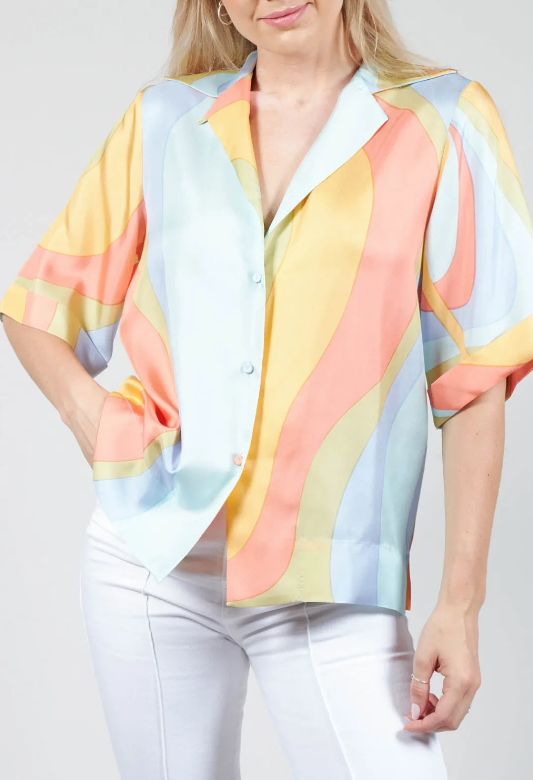 Beatrice B Shirts & Blouses^Loose Silk Blouse in Shades Print