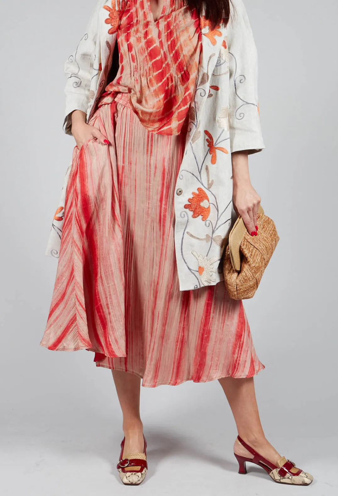 Bianco Levrin Skirts^Lotus Skirt in Coral and Beige