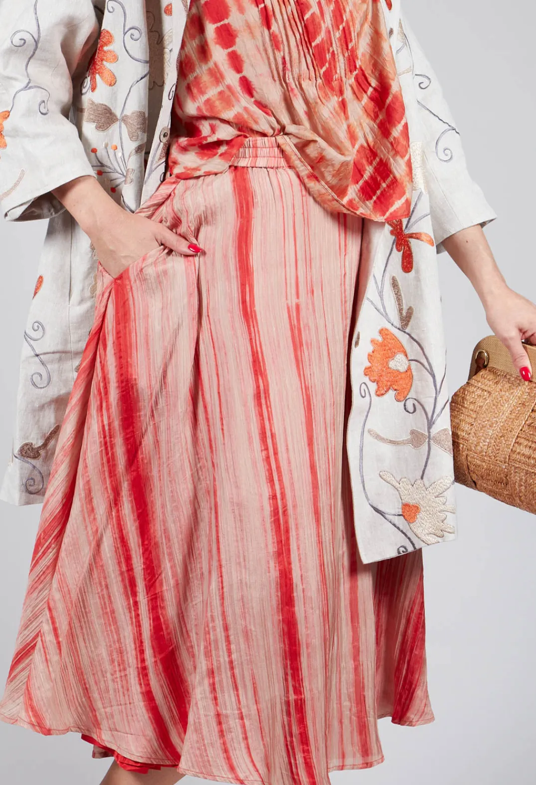 Bianco Levrin Skirts^Lotus Skirt in Coral and Beige