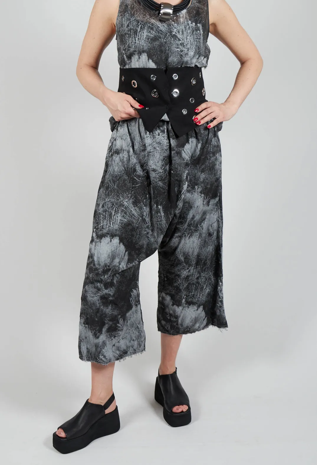 Pal Offner Trousers^Low Crotch Pull on Trousers in Steppe Black