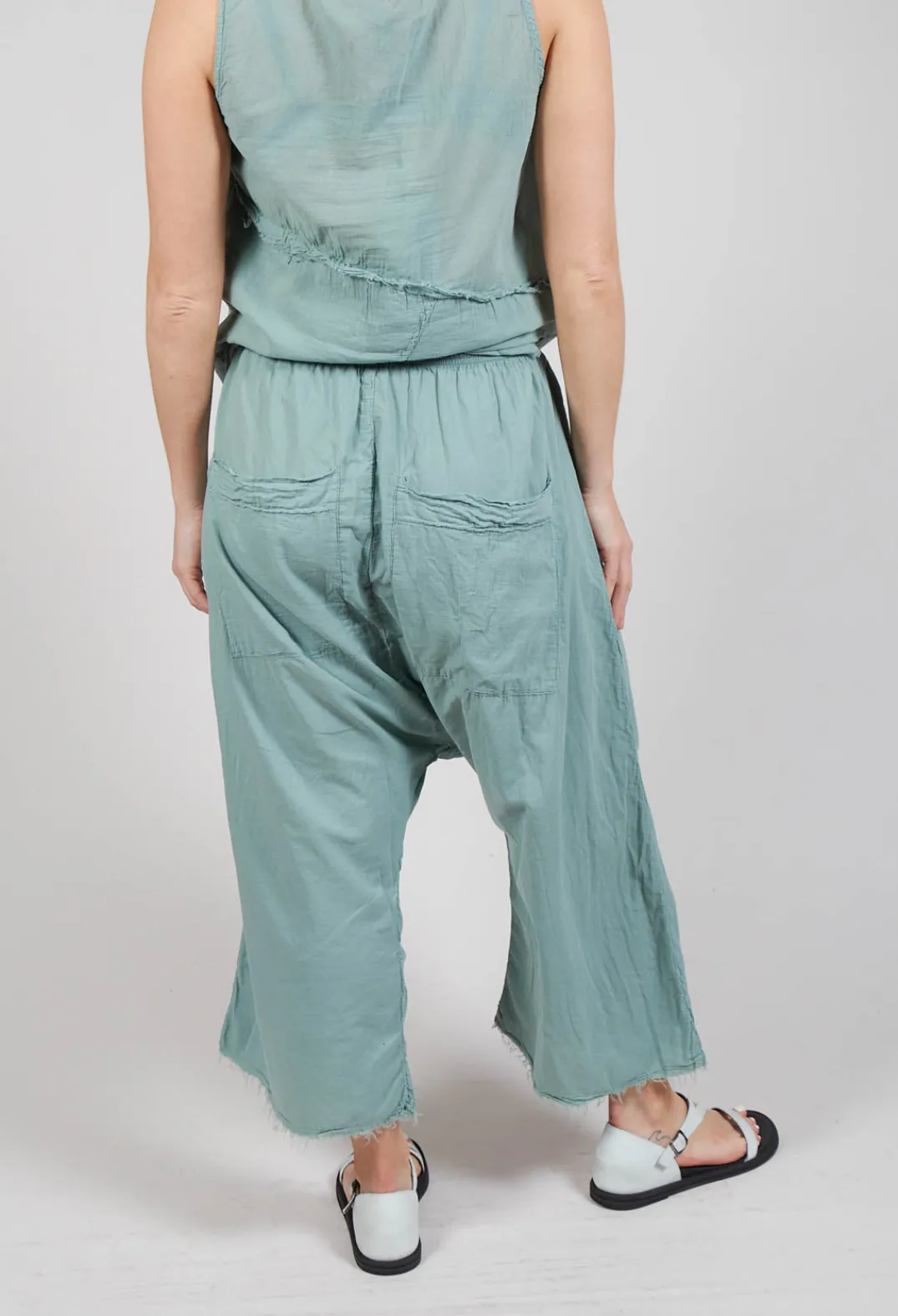 Pal Offner Trousers^Low Crotch Pull on Trousers in Pale Turquoise