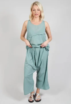 Pal Offner Trousers^Low Crotch Pull on Trousers in Pale Turquoise