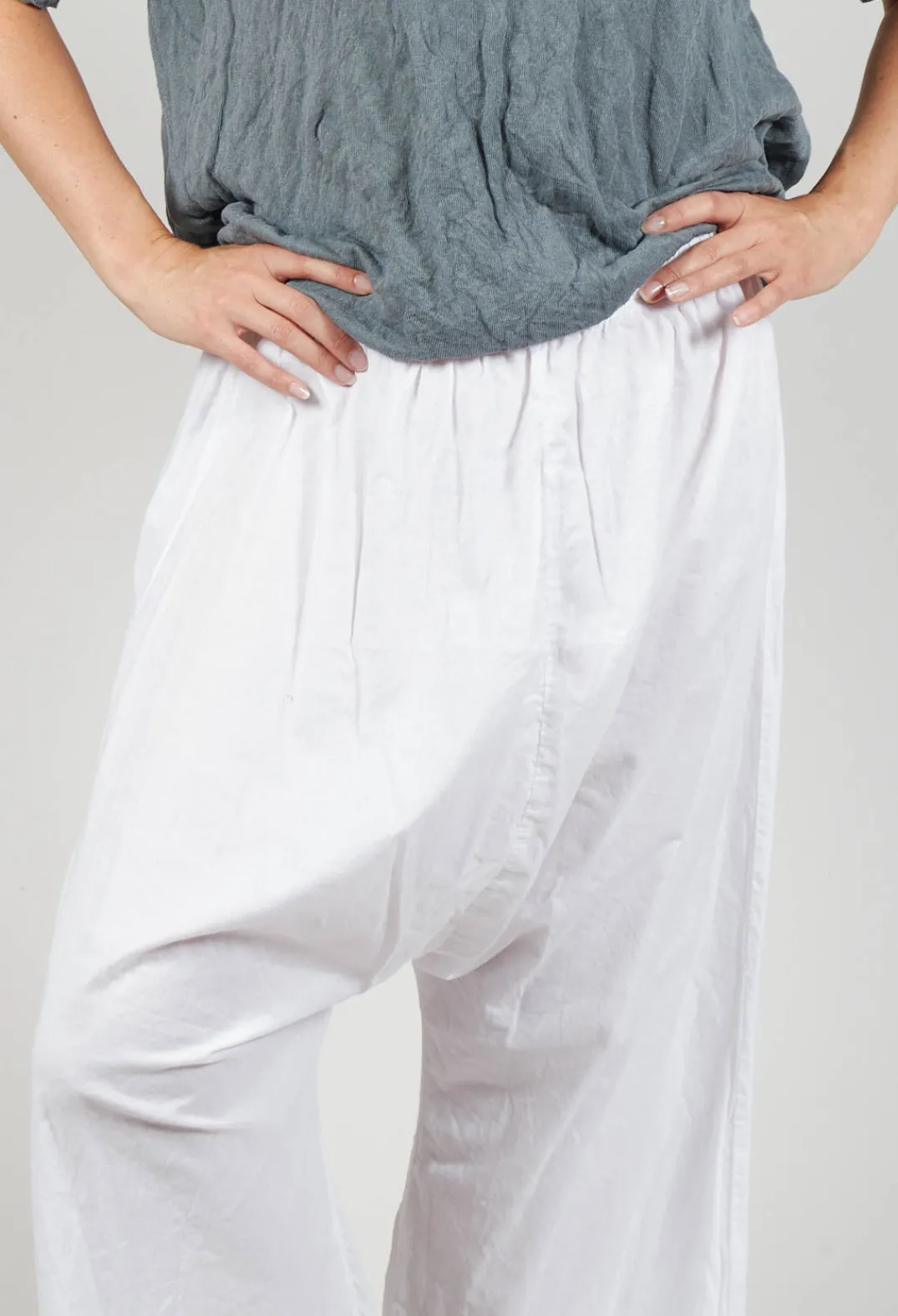Pal Offner Trousers^Low Crotch Pull on Trousers in White