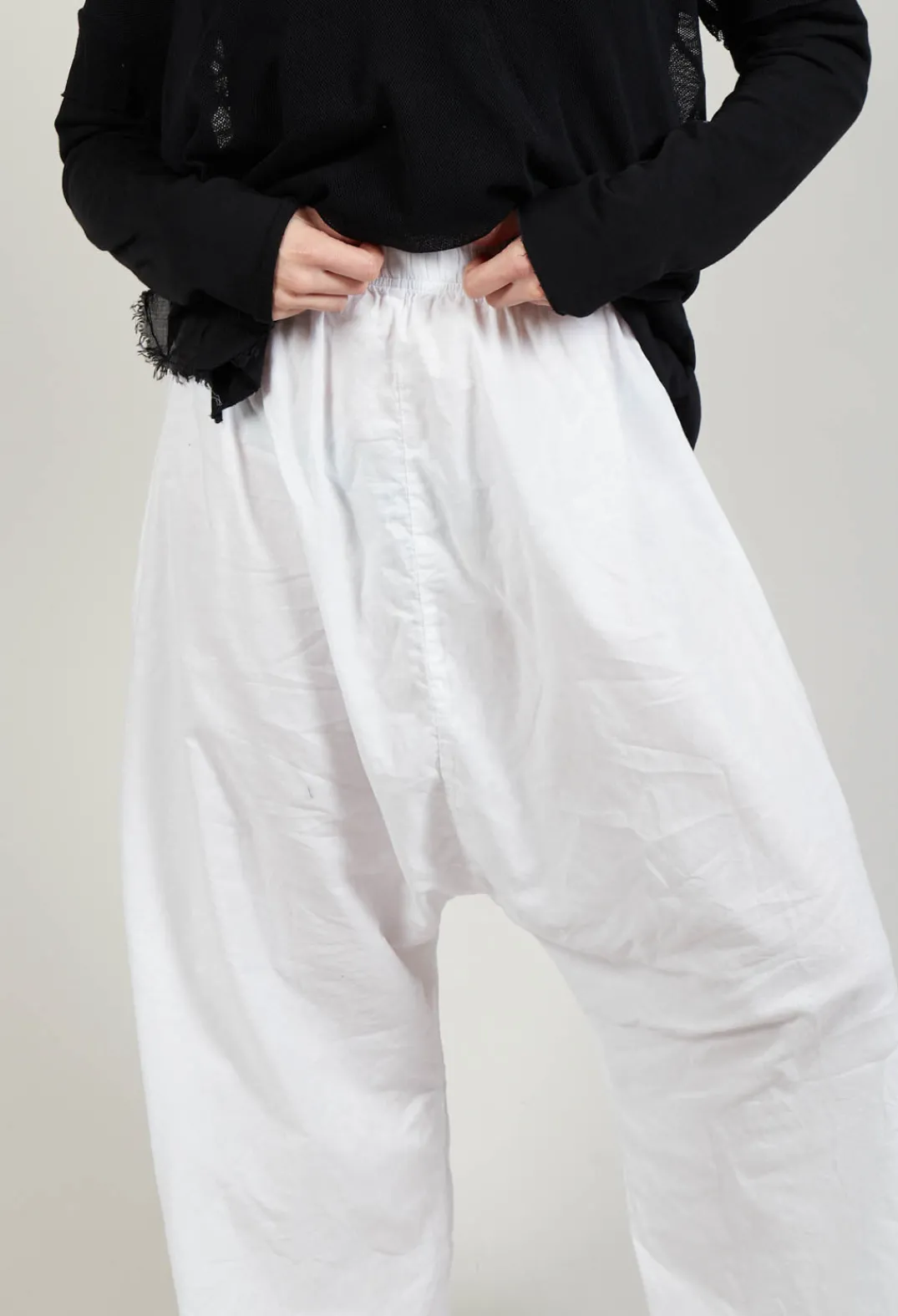 Pal Offner Trousers^Low Crotch Pull on Trousers in White