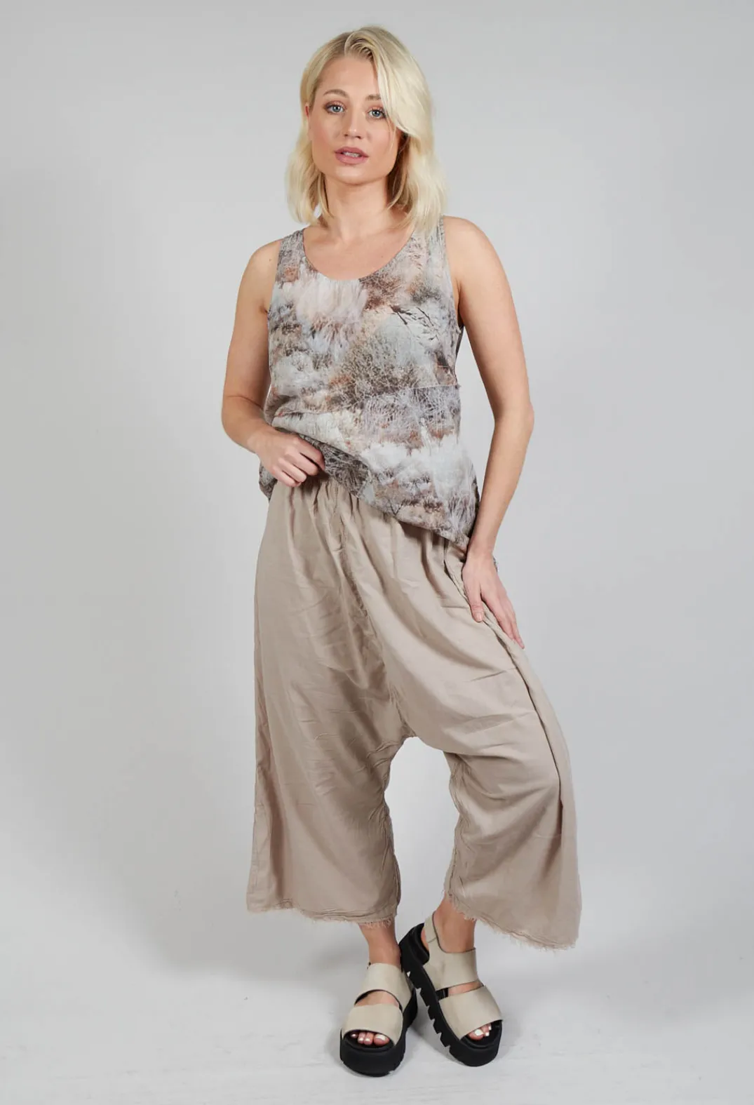 Pal Offner Trousers^Low Crotch Pull on Trousers in Greige