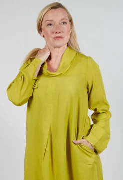 Blueberry Dresses^Lyocell Cowl Neck Dress in Acid Green