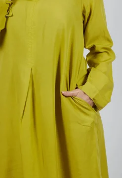 Blueberry Dresses^Lyocell Cowl Neck Dress in Acid Green