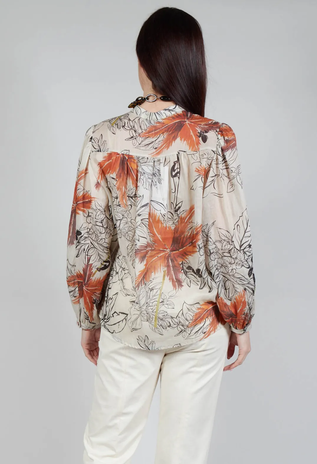 Sfizio Tops^Mandarin Collar Blouse in Palms Print
