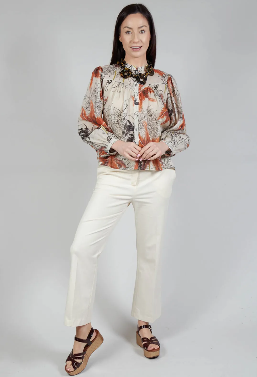 Sfizio Tops^Mandarin Collar Blouse in Palms Print