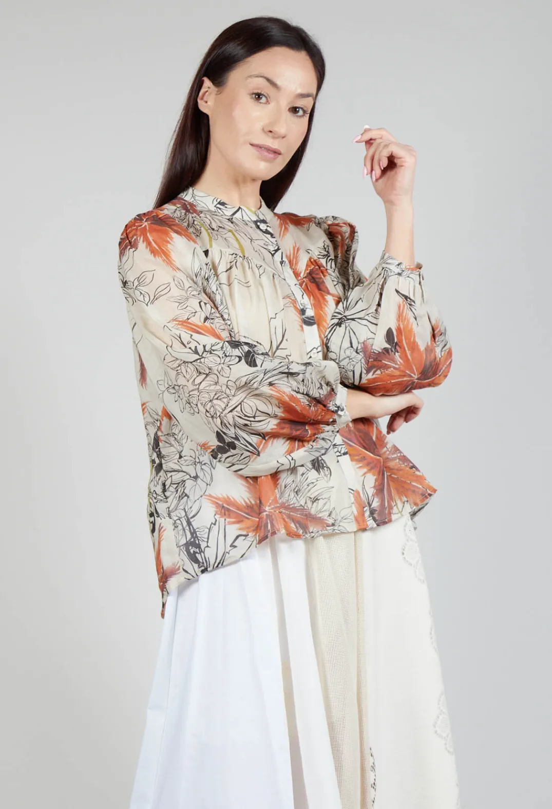Sfizio Tops^Mandarin Collar Blouse in Palms Print