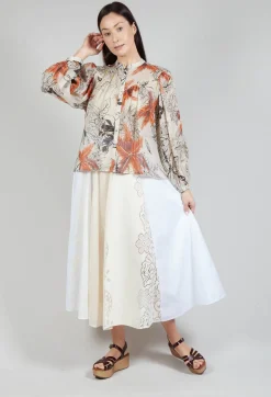 Sfizio Tops^Mandarin Collar Blouse in Palms Print