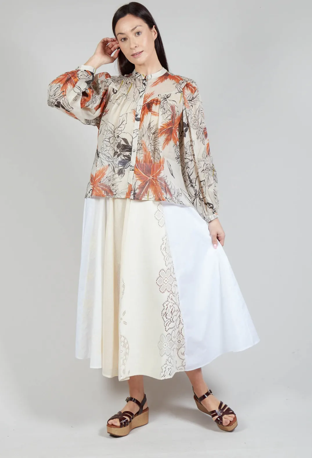 Sfizio Tops^Mandarin Collar Blouse in Palms Print
