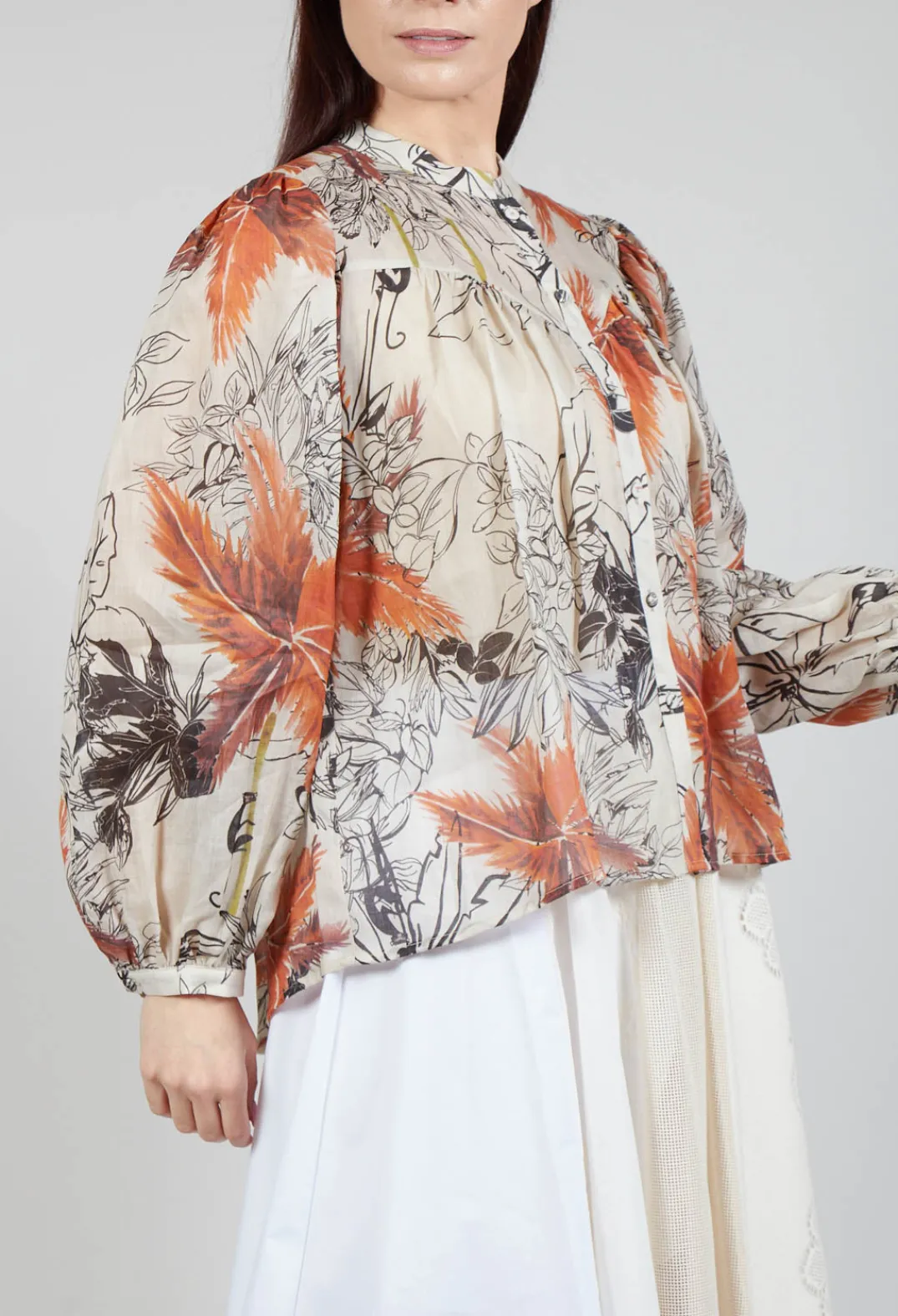 Sfizio Tops^Mandarin Collar Blouse in Palms Print