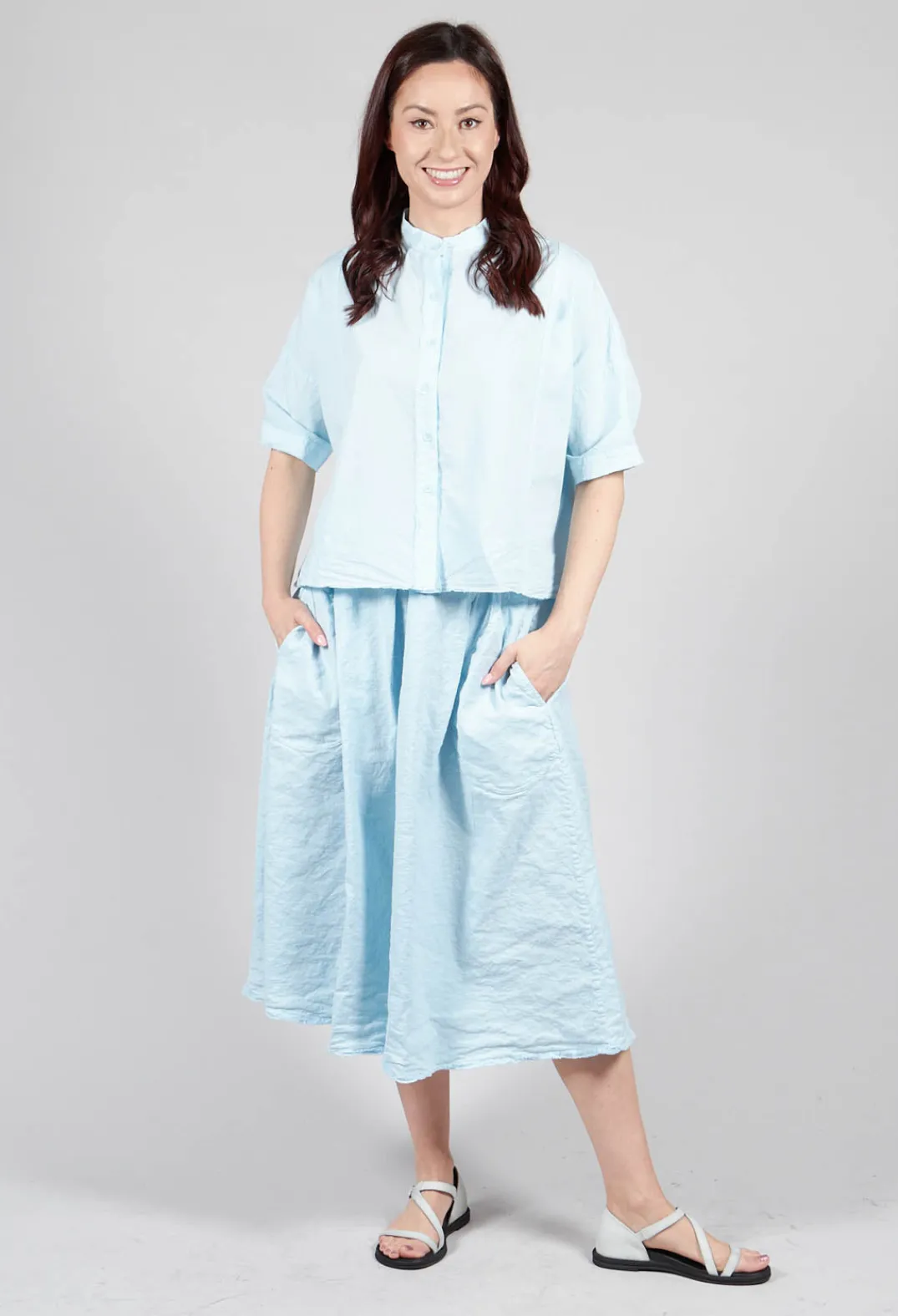 Aequamente Shirts & Blouses^Mandarin Collar Blouse in Cielo