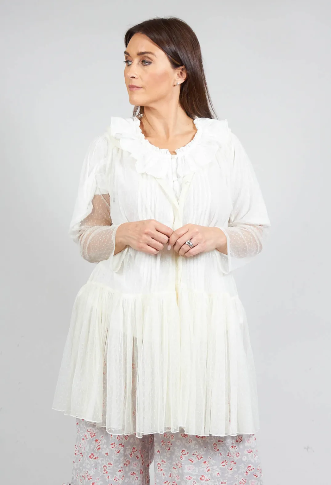 Les Ours Jackets^Marie Mesh Peplum Jacket in Ecru
