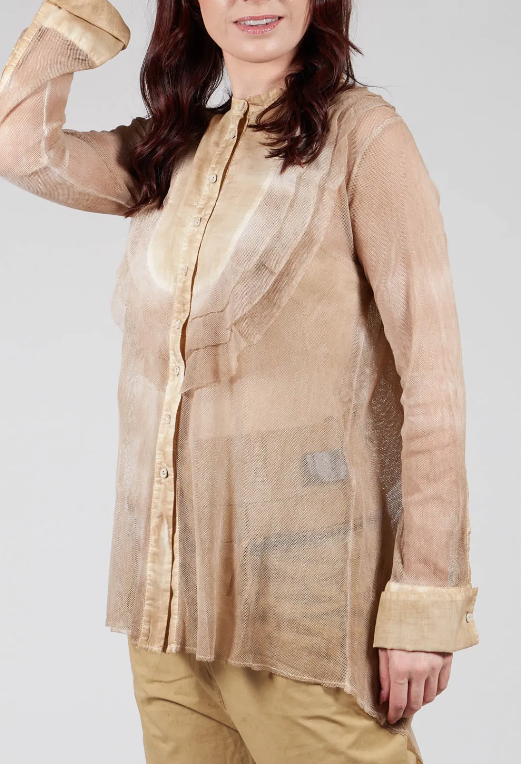 Masnada Shirts & Blouses^Mesh Asymmetric Blouse in Tea