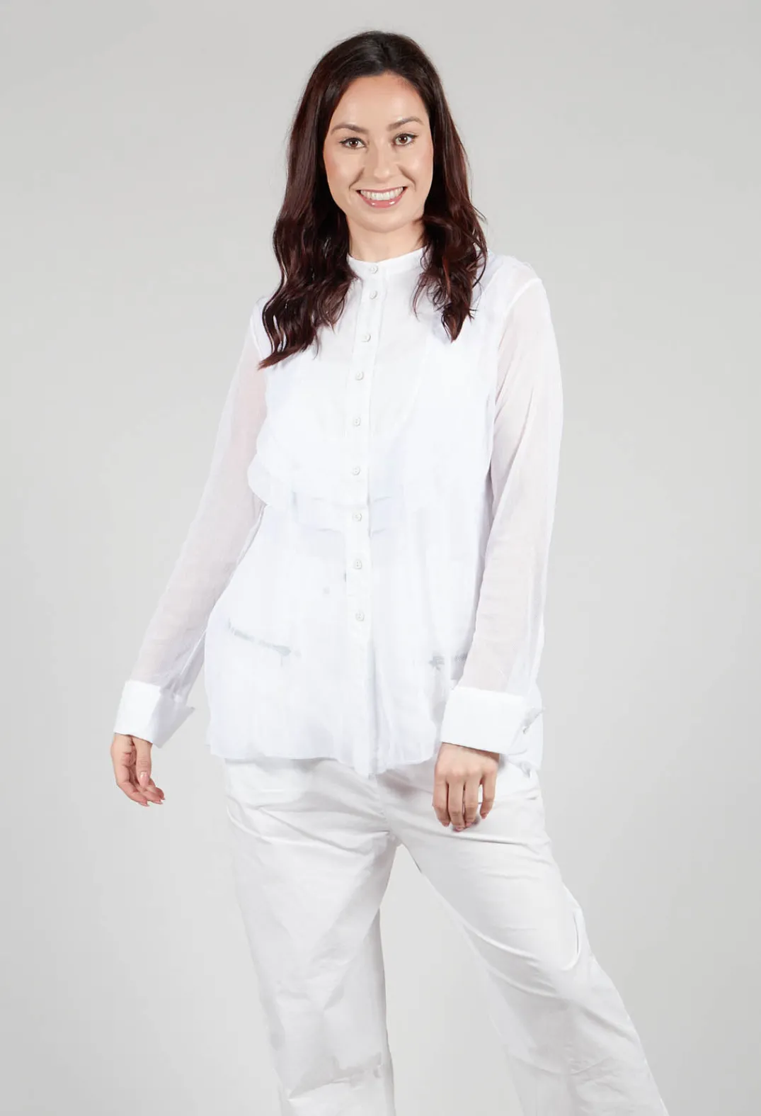 Masnada Shirts & Blouses^Mesh Asymmetric Blouse in White