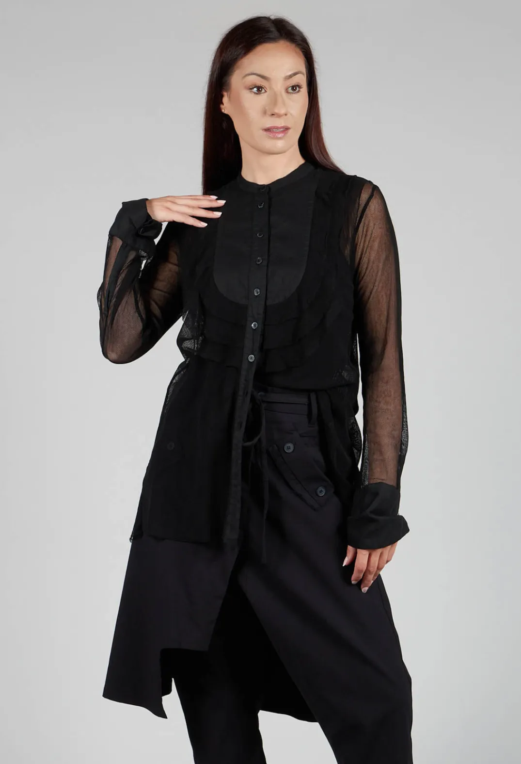 Masnada Shirts & Blouses^Mesh Asymmetric Blouse in Black